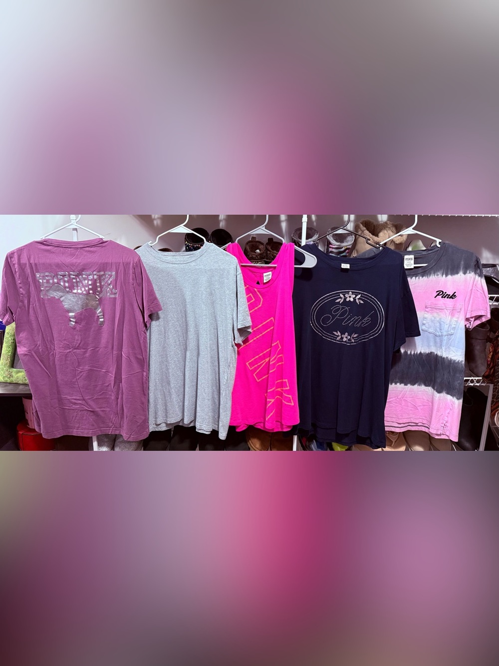 PINK Victoria's Secret lot of 5 NWOT graphic with bling Tops M/L oversized
